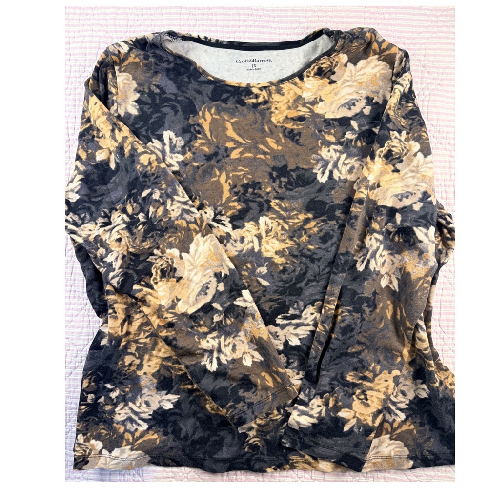 Croft & Barrow Womens 1X Long Sleeve Cotton Floral Top Garden Spring Casual‎